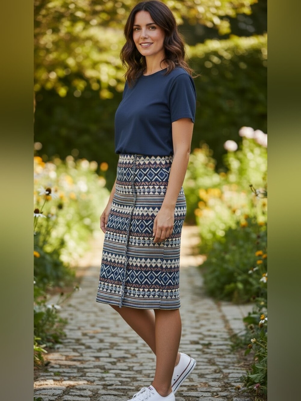 Blue Tribal Print Pencil Skirt